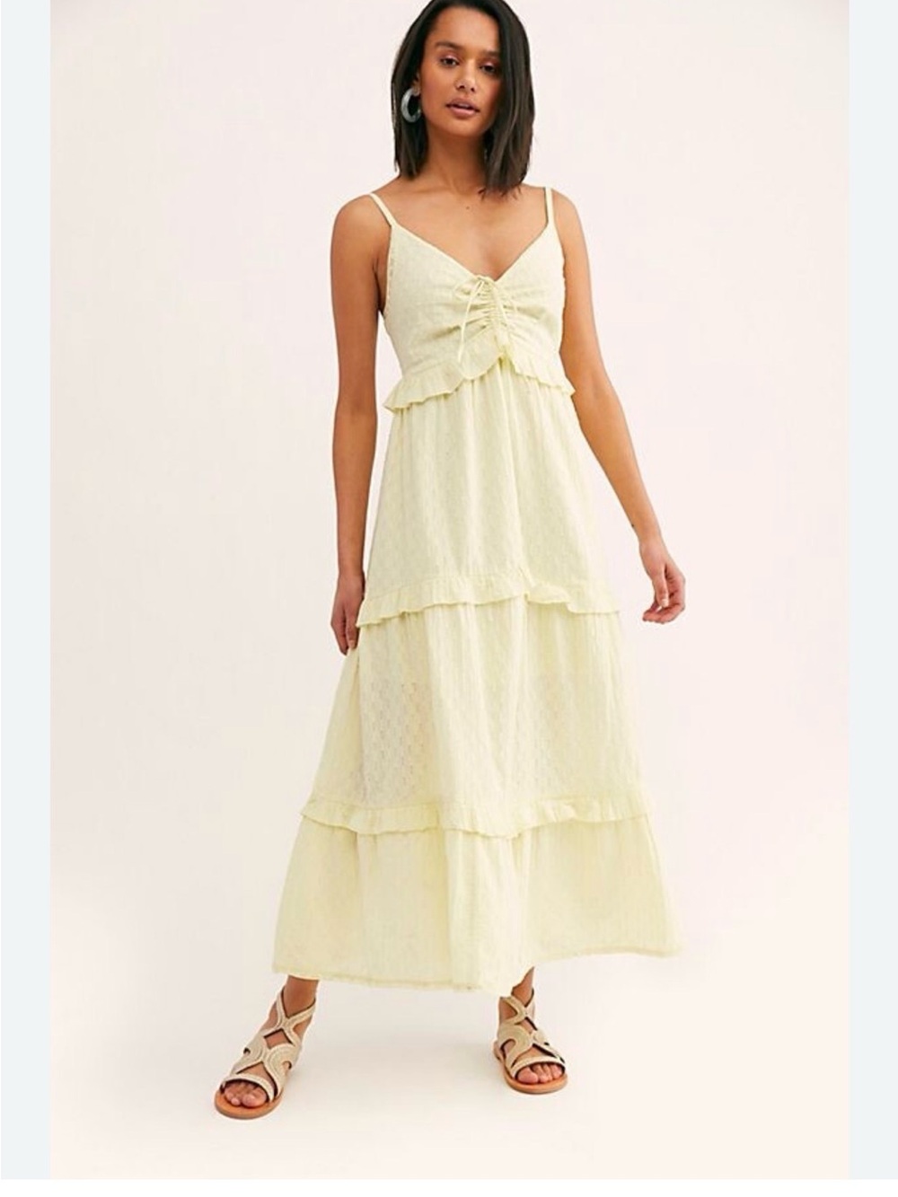 Free People Pale Yellow Tiered Maxi Dress